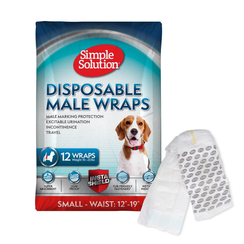 Simple Solution Disposable Dog Diapers Wraps for Male Dogs, True Fit, Absorbent, Leak Proof with Wetness Indicator, Puppy and Doggie Diaper for Peeing, For Small Pets, 12 â€“ 19 Inch Waist, 12 Count - Image 1